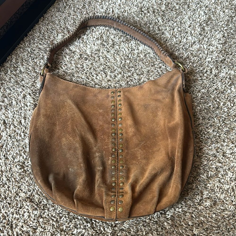 Patricia Nash brown suede leather purse, grommet details